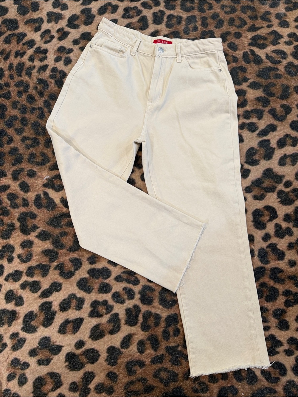 Guess High-Rise Straight Jeans in Cream